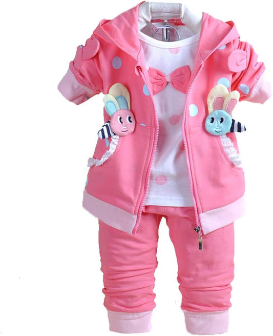 6M-4Y 3Pcs Baby Girl Casual Hoodie Jacket Cotton T-Shirt Pants Sweater