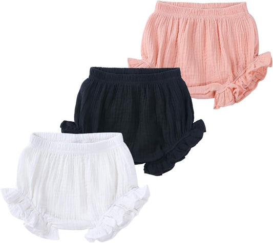 Baby Girls Ruffle Bloomer Shorts Toddler Cute Cotton Linen Panty Diaper Covers